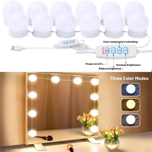 LED Vanity Lights For Mirror, Consciot Hollywood Style With 12 Dimmable Bulbs, Adjustable Color & Brightness, USB Cable, Stick on for Makeup Table Dressing Room Mirror