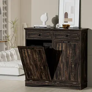 【Does Not Include Trash Can】Spurgehom Double Tilt Out Trash Cabinet with 2x13 Gallon Trash Can Storage, Freestanding Kitchen Trash Can Cabinet with Hideaway Drawers, Pet Proof for Kitchen