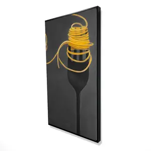 360 Stand Artistic Framed Kitchen Wall Artwork - 24x48 in. Spaghetti Pasta Around a Fork Photo, Contemporary Home Decor Supplies, Decoration, Print