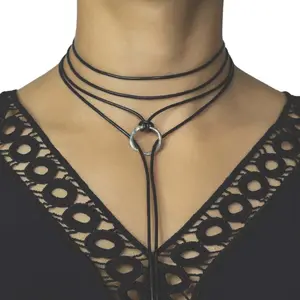 Wraps by Renzel's Leather Choker Necklace Boho Style with 2 Metal Spikes 100% Genuine Leather Cord Gift for Her Lariat Y Necklace Bohemian Jewelry