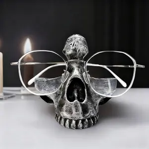 Novelty Skull Glasses Holder with Storage Tray - Resin Display Stand for Eyeglasses & Sunglasses - Desktop Organizer for Home & Office - Decorative Catch-All Tray for Nightstand, Entryway - Gift Idea for Birthday & Christmas - Halloween Decoration