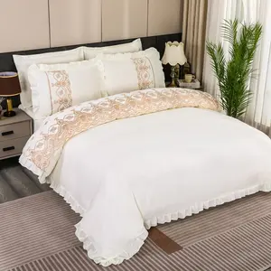 French Romantic Lace Trimmed Ruffle Six-Piece Bedding Set, Soft Luxurious Bedroom Linen, Ideal Gift, Multiple Colors Available