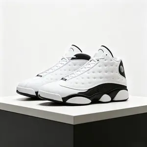 Classic Black White High-Top Basketball Shoes, Shock Absorbing Non-Slip Court Sneakers, Comfortable Retro Athletic Shoes for Sports & Daily Wear
