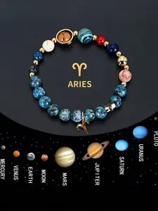 Cosmic Galaxy Bracelet, Celestial Jewelry, Imperial Natural Stone, Eight Planets, Planet Themed, 12 Constellations, Astrology, Zodiac Pendant, Valentines Day Gift, Design