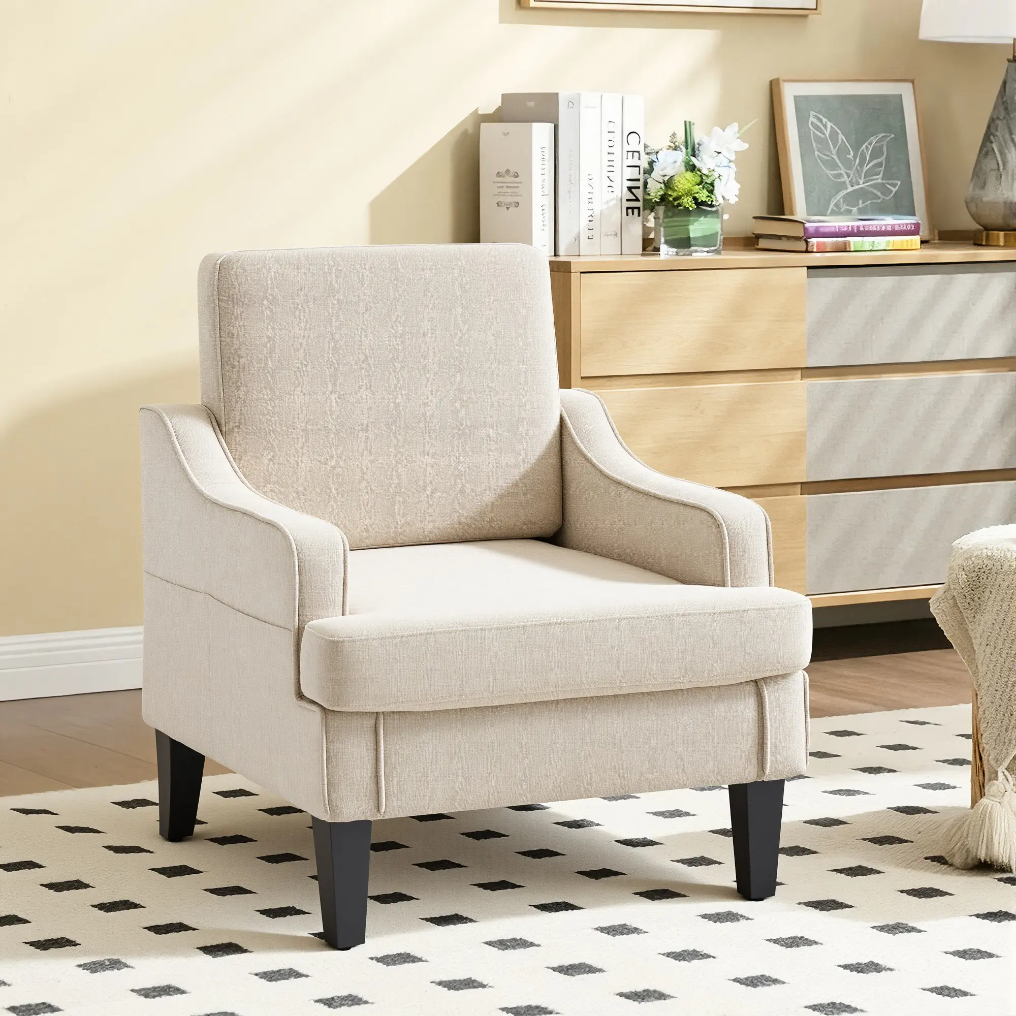 Modern Chic Chenille Upholstered Accent Armchair, Comfy Single Sofa Chair for Living Room Bedroom