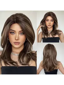 20Inch Brown Balayage Wig  Straight Chemical Fiber Hairpiece for Women Daily Wear, Parties, Mother's Day/Easter Gift (Balayage highlights, Easy to Style)