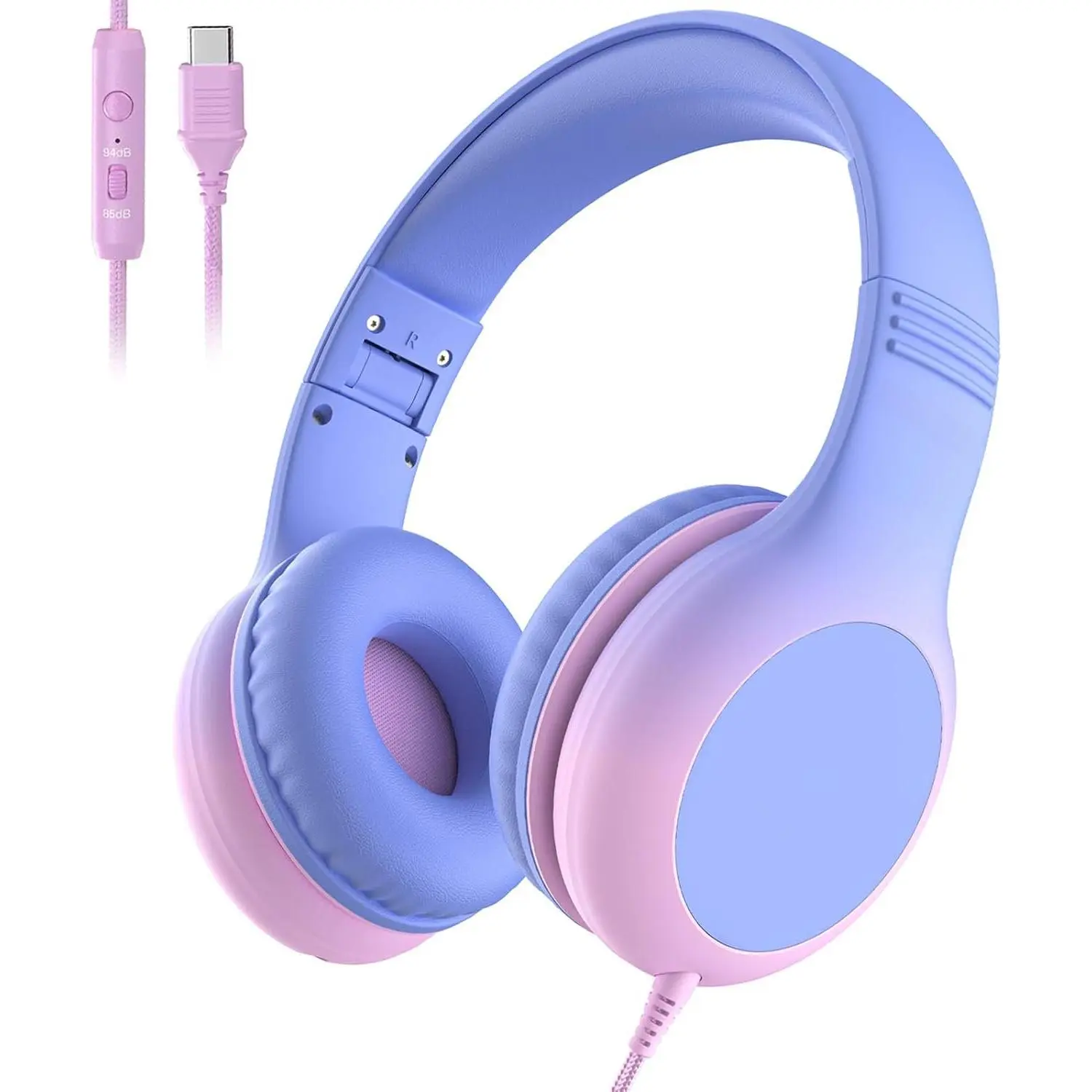 USB Type C  Headphones, Wired Headphones for  with Microphone, 85/94dB Volume Limit, Stereo Sound, Foldable Over-Ear USB-C Headphones for School/Travel/Tablet/iPad,