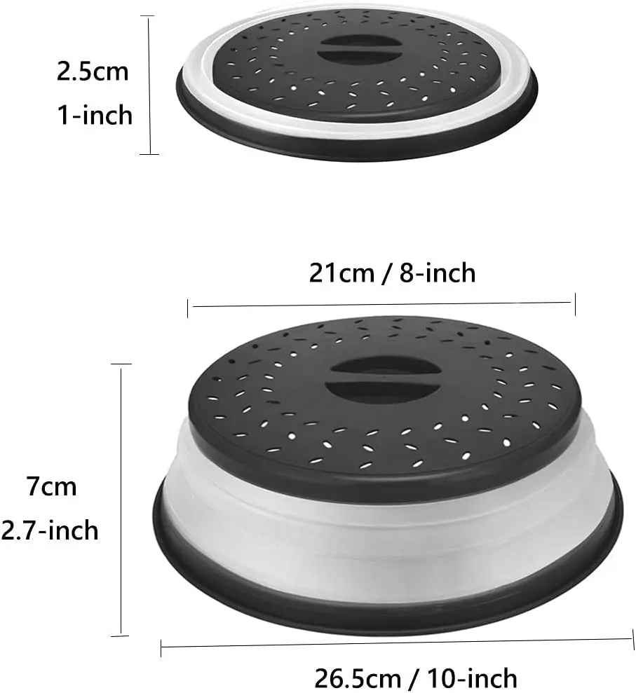 Collapsible Microwave Splatter Cover BPA-Free Food Cover with Easy Grip & Fruit Drainer 10.5 Inch Dishwasher Safe Kitchen Essential