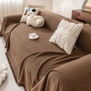 1pc Classic Striped Chenille Sofa Cover, Couch Cover, Sofa Couch Covers - Solid Color, Scratch-Resistant & Pet-Friendly, Suitable for 1/2/3/4-Seater Sofas, Sofa Cushion, All-Season Use, Retro & Bohemian Style