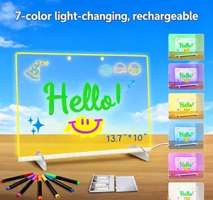 Transparent glowing memo board with colorful lights, multiple modes, drawing board light for handwritten glow, fluorescent board advertising light, night light, kids' doodle board LED
