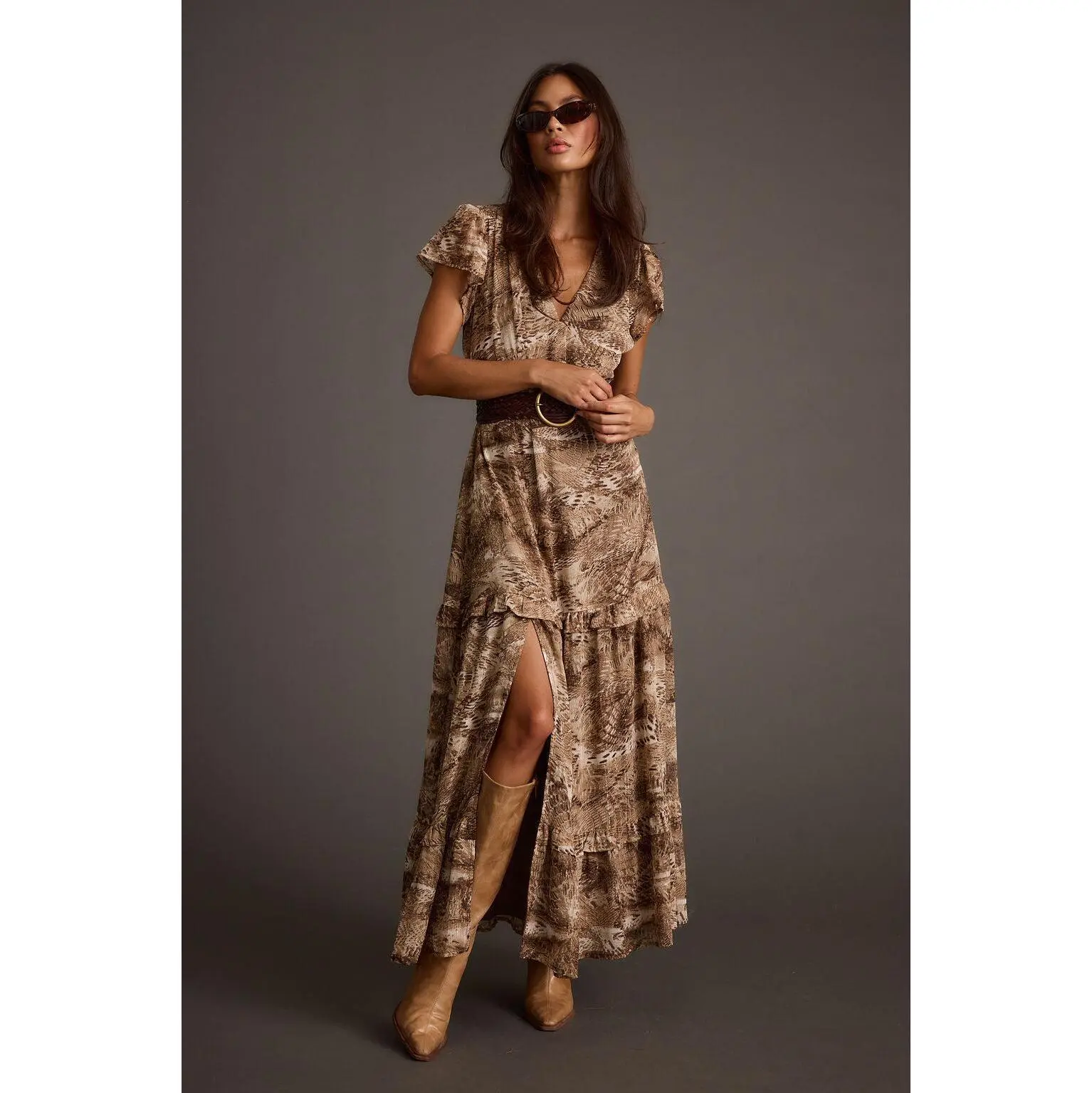 knee length dresses for ladies Sundance Mocha Printed Maxi Dress - M Size - Women's Dresses main image 0