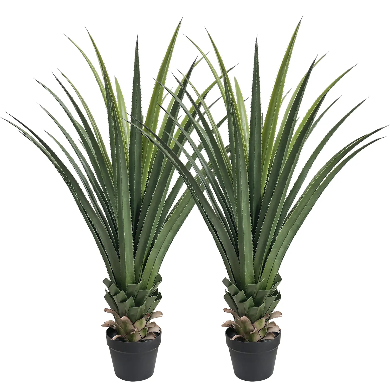 2-Pack 4FT Potted Artificial Agave Plants, UV-Resistant Faux Spiky Succulents, Ready-to-Use Lifelike Decor for Indoor Home Office Patio