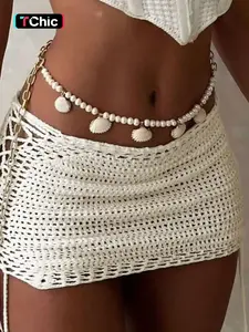 Women's Solid Color Skirt, Fashion Chic Casual Sexy Fit Hollow Out Sweater Skirt for Daily Holiday Vacation Wear, Ladies Clothes for Summer