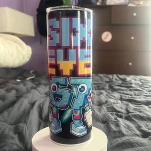 Six Seven Robot Design Tumbler Colorful Robot Pattern Reusable Drinkware Portable Design Ideal for Daily Use Water Bottles