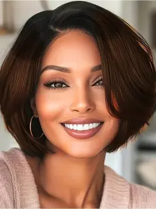 13x4  Lace Short Bob Pixie Cut Wig Human Hair Black Mixed Brown Highlight Human Hair Color Wigs for Women