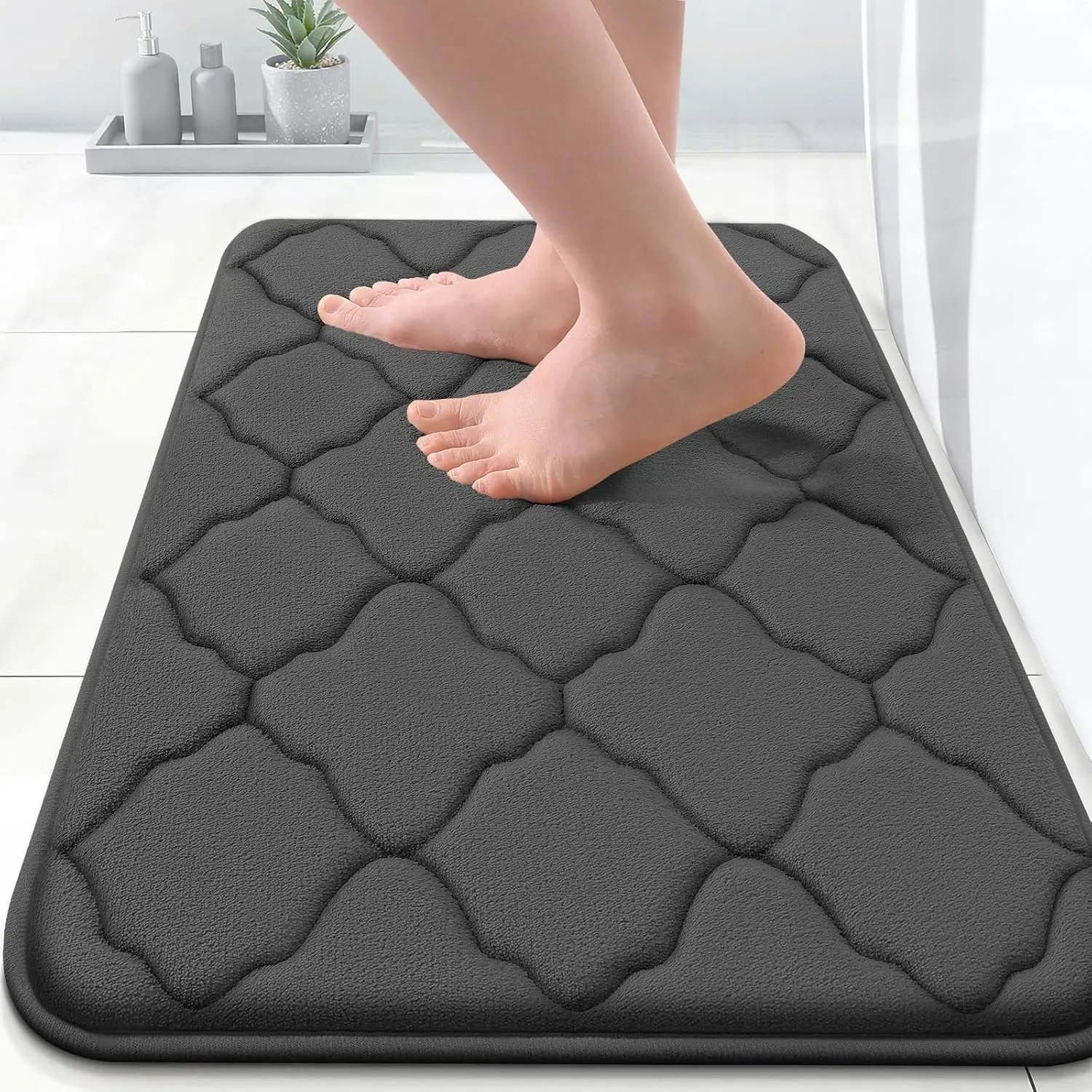 Cozy Plush Decorative Chenille Bathroom Rug, Ultra-Absorbent Non-Slip Bath Mat for Shower, Tub and Bathroom Floor
