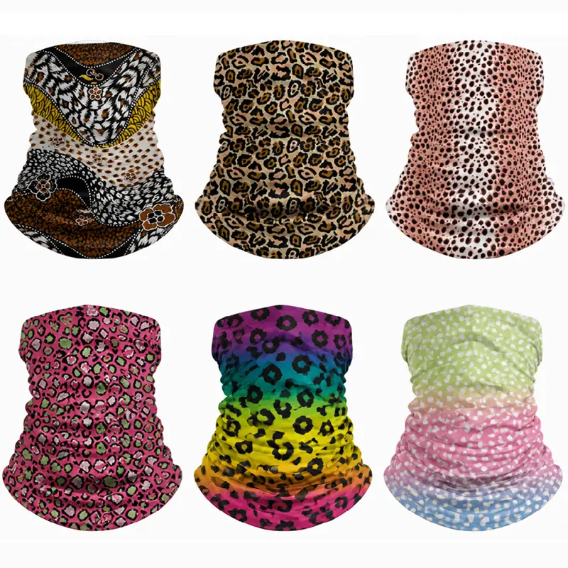 Yeomoo Women's Leopard Print One-Size Stretch Neck Multifunctional Gaiter - UV-Protective, Breathable, Quick-Dry, Moisture-Wicking, Windproof Sport Accessory for Outdoor Cycling, Outfits (Face Cover, Headband, Wrist Wrap, Tube Top)