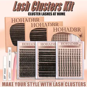 HOHADBR Fairy Lash Clusters Kit Natural Individual Lashes Wispy Eyelash Extensions 10-16mm  Lash Extension Kit Lash Bond and Seal Waterproof, Lash Applicator, Thick False Eyelashes Kit