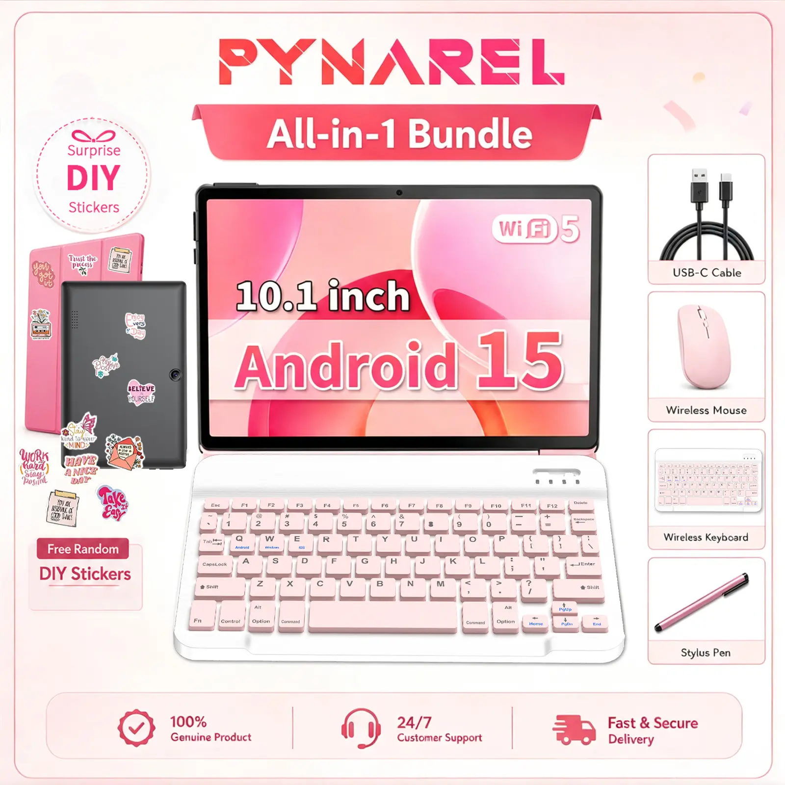 【TikTokShopStockUp】2026 Android 15 Tablet Package-All in 1, Holiday Gift Bundle with Keyboard, Mouse, Stylus, Case & STICKERS for DIY, Ideal Halloween & Christmas Gift, Easy Setup for Family, Portable for Travel Entertainment