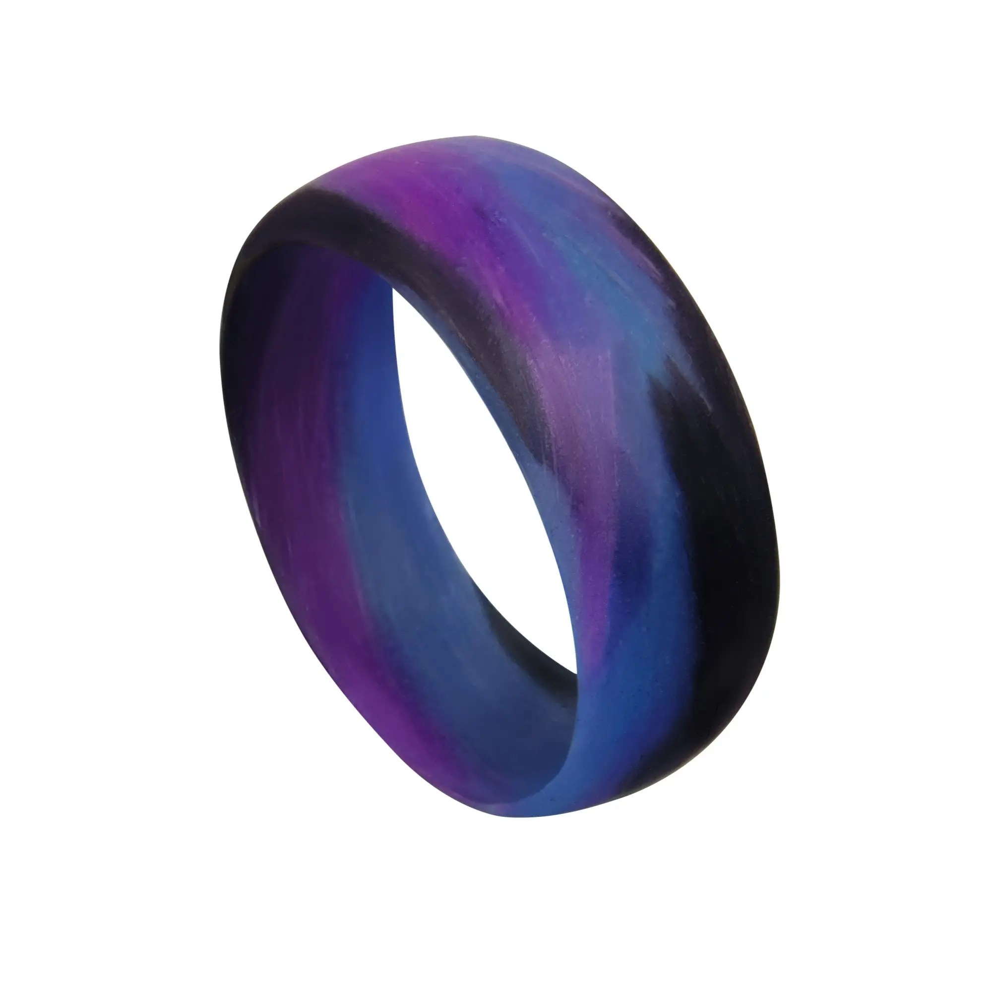 Carbon Fiber Purple, Blue and Black Marbled Glow Ring, Matte or High Gloss Finish, Glow-in-the-Dark, Waterproof, Sizes 4-16, Custom Band Widths