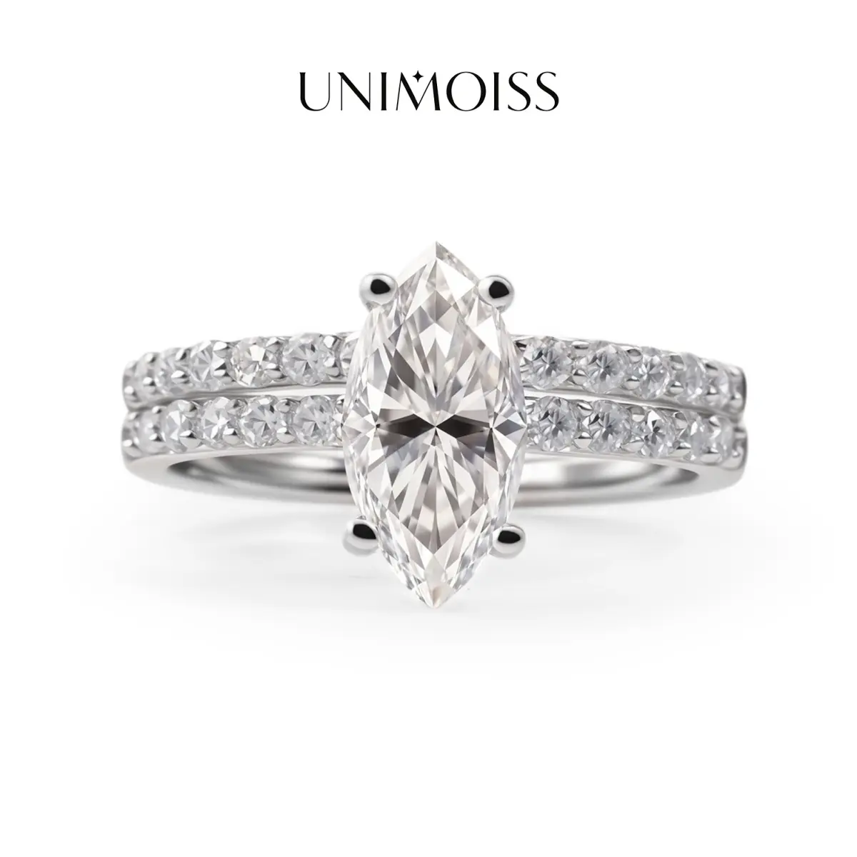 UniMoiss 2.5ct Beyond the Horizon Ring Wedding Set Stacking Ring Marquise Cut VVS Moissanite Ring Jewelry Band Perfect Birthday Engagement Wedding Anniversary Christmas Valentine's Day Gift