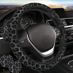 Black Leopard Print Steering Wheel Cover for Women Black Cheetah Print Steering Wheel Cover Animal Anti-Slip Universal Breathable 14-15-in 2 Car Cup Coasters for Women Men