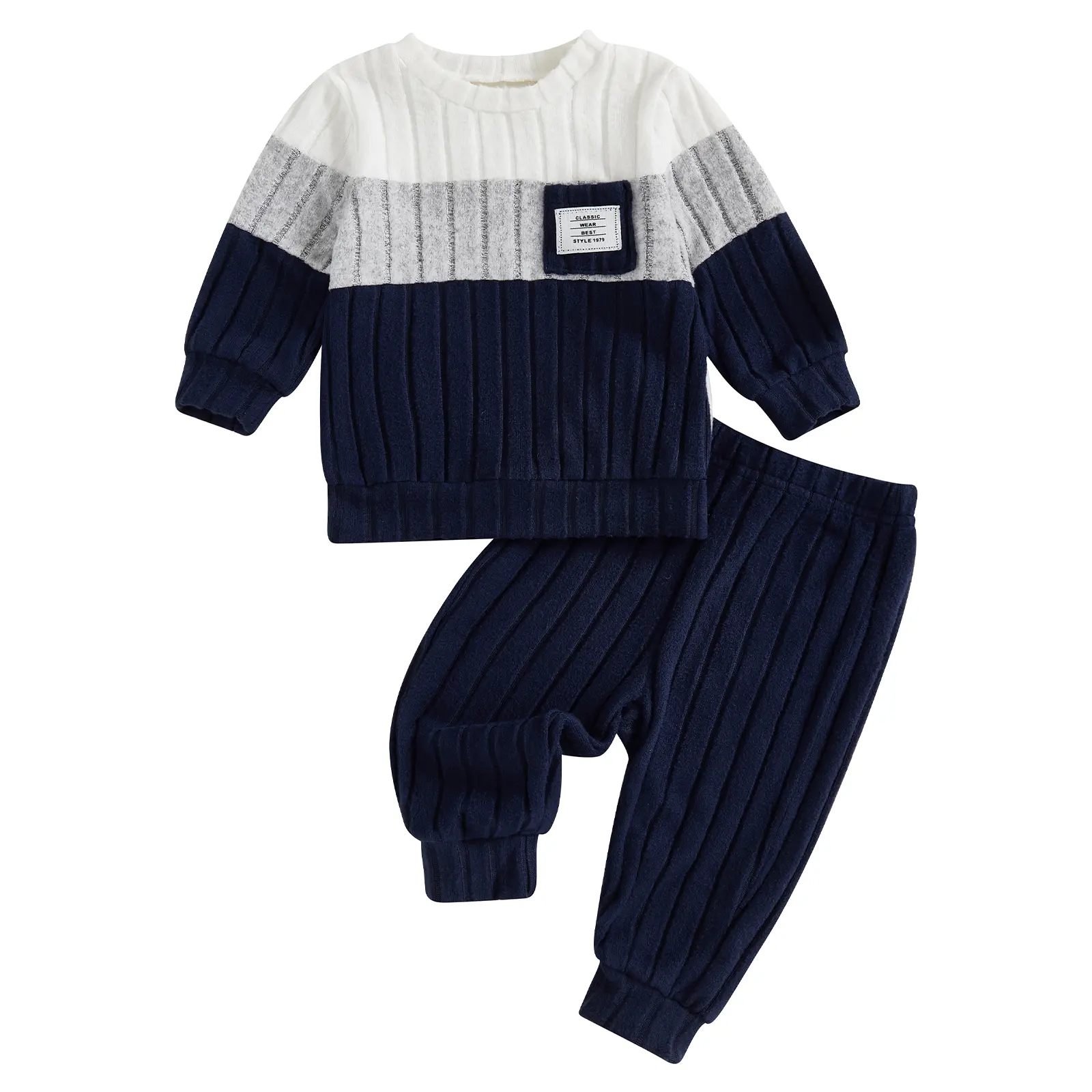 2-Piece Baby Boys Gift Sets, Plush Long-Sleeve Contrast Sweatshirt Pullover + Elastic-Waist Solid Pants, 6-12 Months Toddler Fall Winter Clothing Set, Two-Piece Baby Boys Gift Sets