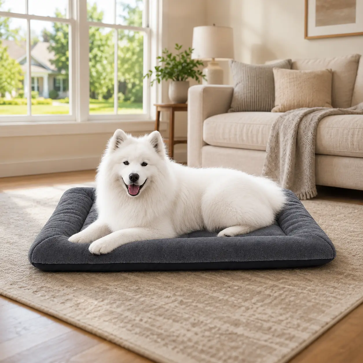 PP-Filled Polar Fleece Dog Mat for Medium and Large Dogs, Thin Cool Dog beds Mat, 1–1.5 Inch Thick Plush Rectangular Indoor Pet Sleeping Pad, Gray