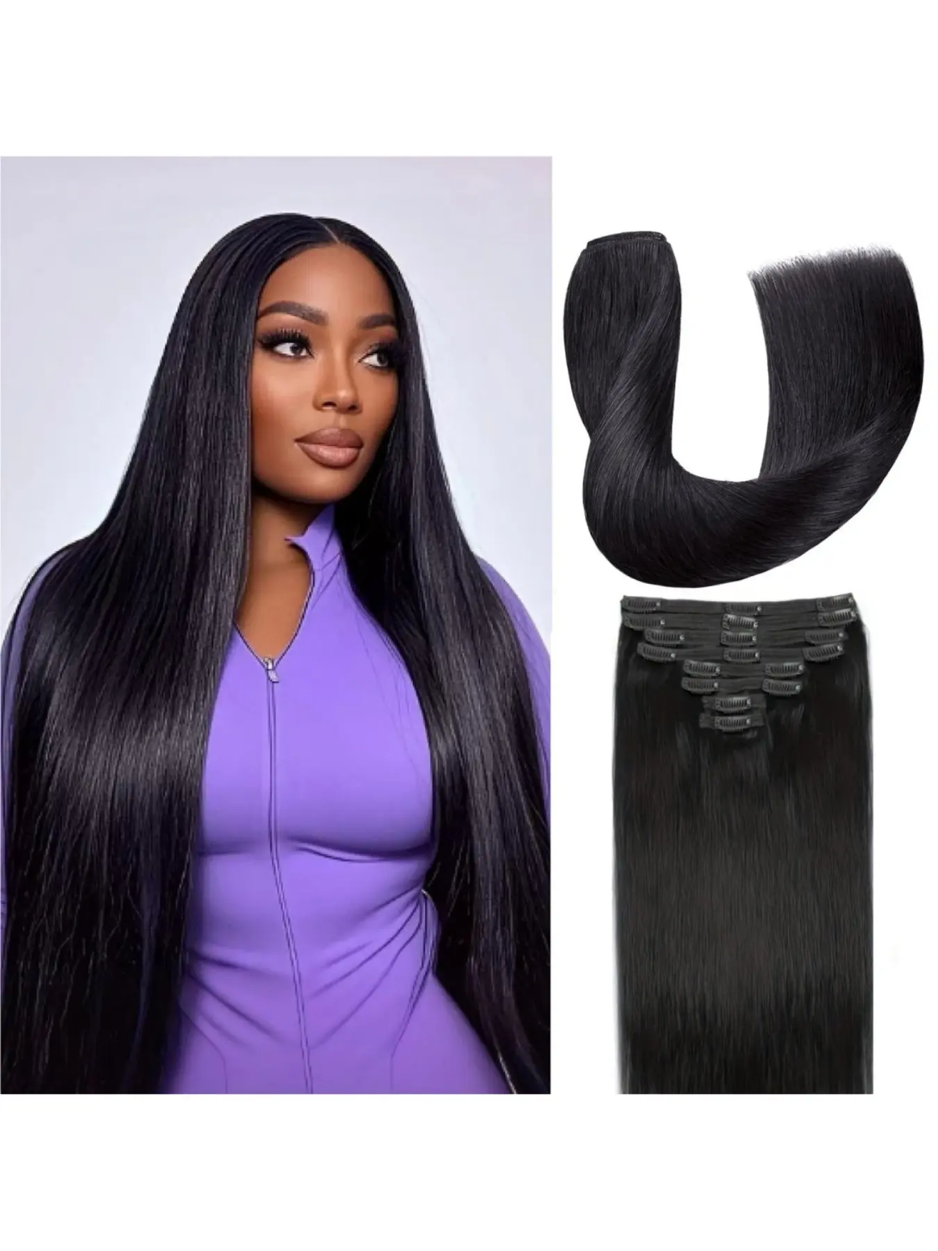 8pcs 100% Real Human Hair Clip-In Extensions with 18 Clips 