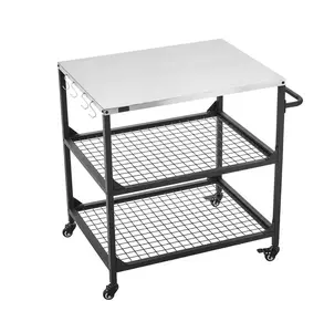 Outdoor Grill Cart, 31.5x24in Stainless Steel, Rolling BBQ Prep Table with Wheels & Shelves, Portable Outdoor Kitchen Workstation for Patio, Garden 31.5x24 inch Stainless Steel Countertop