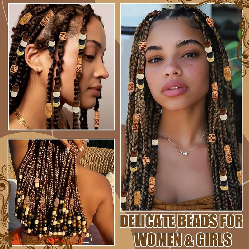 60Pcs Wooden Hair Braid Beads Multi Shape Gold Hair Jewelry for Braids Loc Dreadlock Accessories Hair Tube Decoration Hair Cuffs DIY Braid Clips for n and Men