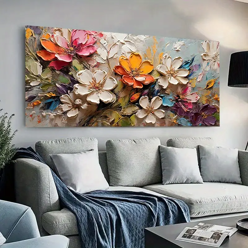 1 Framed Floral Canvas Painting - Vivid Colorful Organic Art, Frameless Option Modern Decor, Floral Accents Wall Arts, Flower Motif Wall Arts, Framed Painting Hanging Decor for Living Room, Bedroom