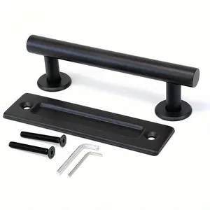 1 piece of double-sided sliding barn door handle, American style - matte black carbon steel, with embedded hardware kit for interior doors and cabinets, modern iron art handle furniture accessory
