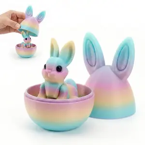 3D Printed Easter Eggs with Bunny Inside,Colorful Easter Basket Stuffer,Easter Gifts Home Executive Desk Decor,Easter Surprise Rabbit Eggs Gift for Kids