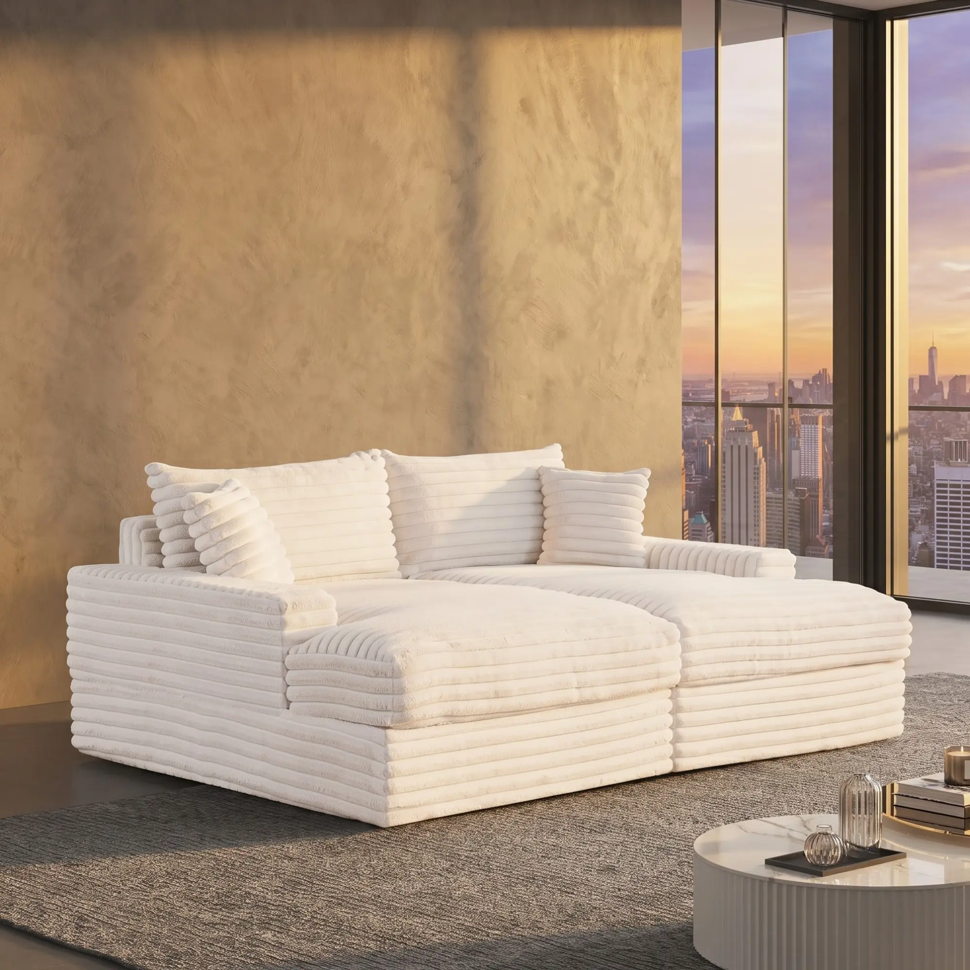 TAVEDESTRAND Contemporary Double Chaise Sofa with USB Charging Ports and Steel Cup Holders