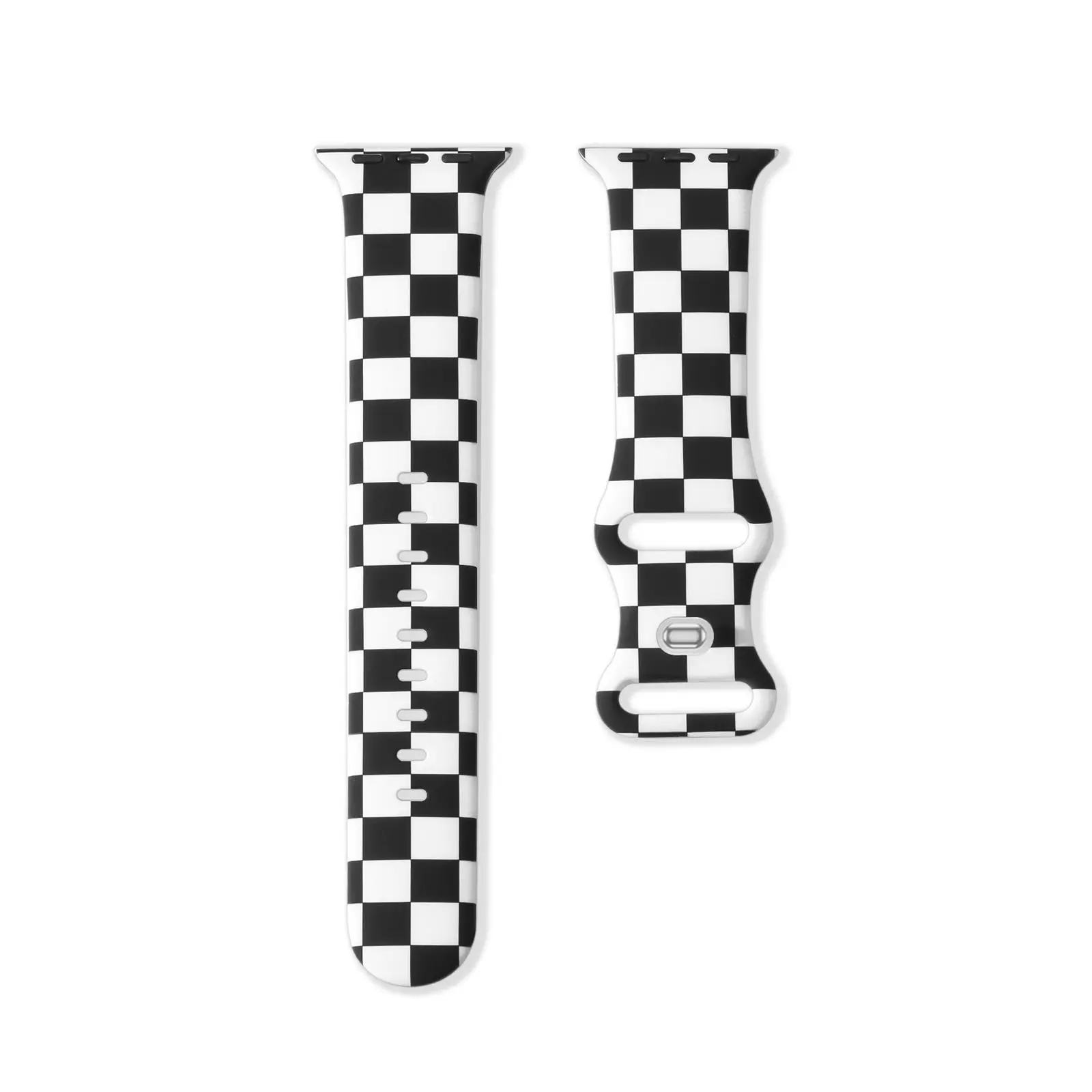 Cute Checkered Watch Band (38mm-45mm), Compatible with Apple Watch, Soft Silicone Replacement Strap, Pin-and-Tuck Closure, Women's Wristband