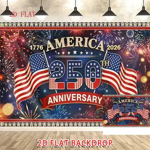 2D flat print, 1-piece American Independence 250th Anniversary banner, suitable for weddings, birthdays, and 1776-2026 themed parties, fireworks American flag decoration, with the text "250 Years", indoor and outdoor photo backdrop, can be used for adult