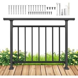 Upgraded Horizontal Deck Railing Kit, 40inch Height x 48inch Width Black Heavy-Duty Iron Art Outdoor Protective Fence Handrail, Suitable for Porches, Balconies, Patios, Decks, and Other Outdoor/Indoor Spaces Flat Handrail