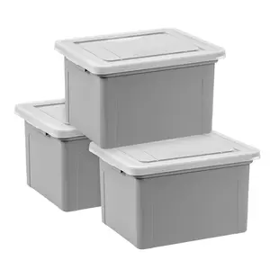 Plastic Storage Bins/File Boxes, Legal/Letter Size 18" L X 14.18 W X 10.87 H Gray Set of 3 unbranded