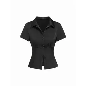 Cider Satin Short Sleeve Ruched Corset Blouse