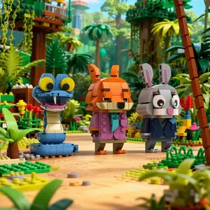 Crazy Animal City Square Head Building Block Toy Compatible with Lego Small Parts, Fun Construction Set for Kids Ages 3+, Perfect Gift Idea