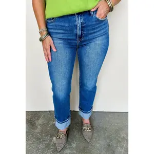 Risen Dark Wash Cuffed Hem Jean