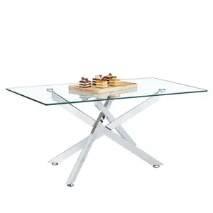 39.37" Rectangular Tempered Glass Coffee Table Modern Silver Chrome Coffee Table For Small Space Or Office Lounge for Living Room