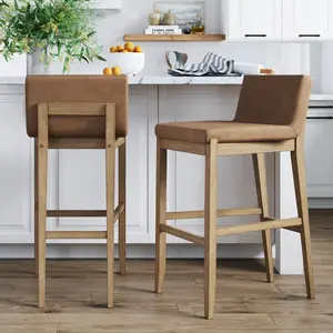 Exposed Wood Back Bar Stools Light Brown (Set of 2)