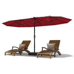 15ft Large Patio Umbrella with Base, Outdoor Double-Sided Rectangle Market Umbrella with Cross Base and Sandbag for Pool Lawn Garden