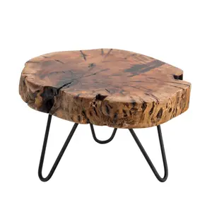 Thy Home Handcrafted Durable Natural Edge Tree Trunk Wooden Stand with Minimalist Matt Metal Hairpin Legs - Nature-Infused Home Organizer Storage Rack for Decor, Room Decor Display (Cake, Plant)