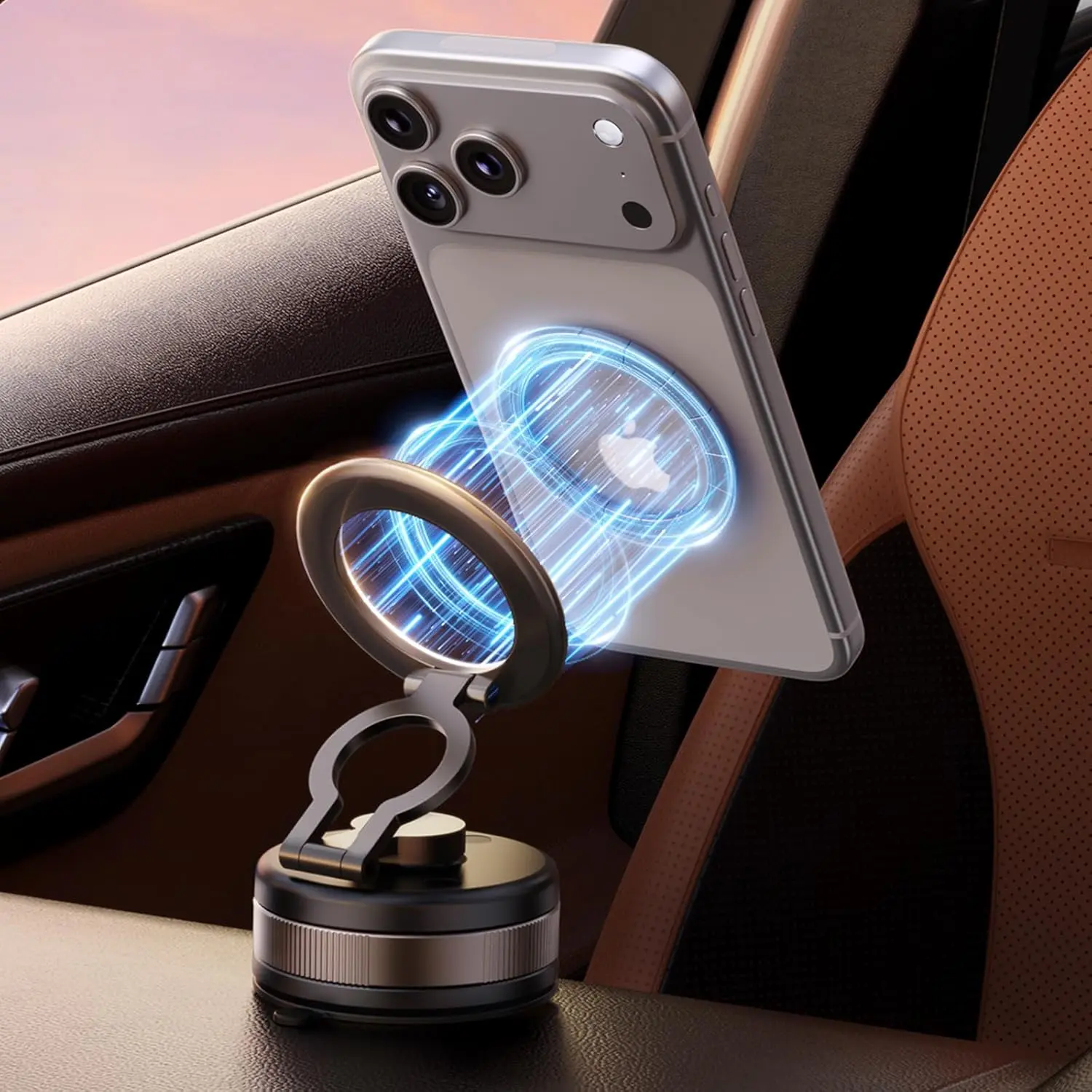 2026 Vacuum Magnetic Mobile Phone Holder Car, 360° Rotatable Black | Vacuum mobile phone holder car magnet with 2500 gf strongest magnet, for car/mirror/iPhone 17 Pro Max 16/15 & Samsung