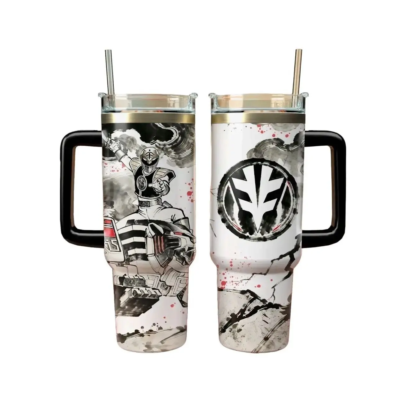 Mighty Morphin White Green Ranger Tumbler 40 oz 20 oz, Tommy Ranger Tumbler With Handle Straw, Gift for Fan
