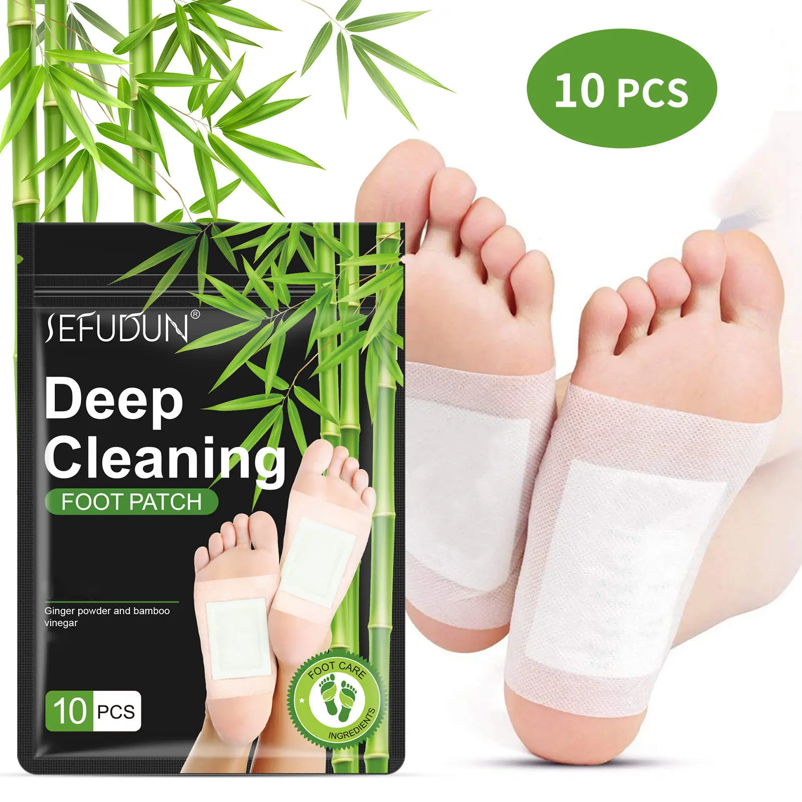 Sefudun Natural Ginger & Bamboo Charcoal Foot Patch (10pcs/Box) - Deep Clean Exfoliating Foot Masks for Treatment, Stress Relief, Sleep Support & Wellness Boost, Feet
