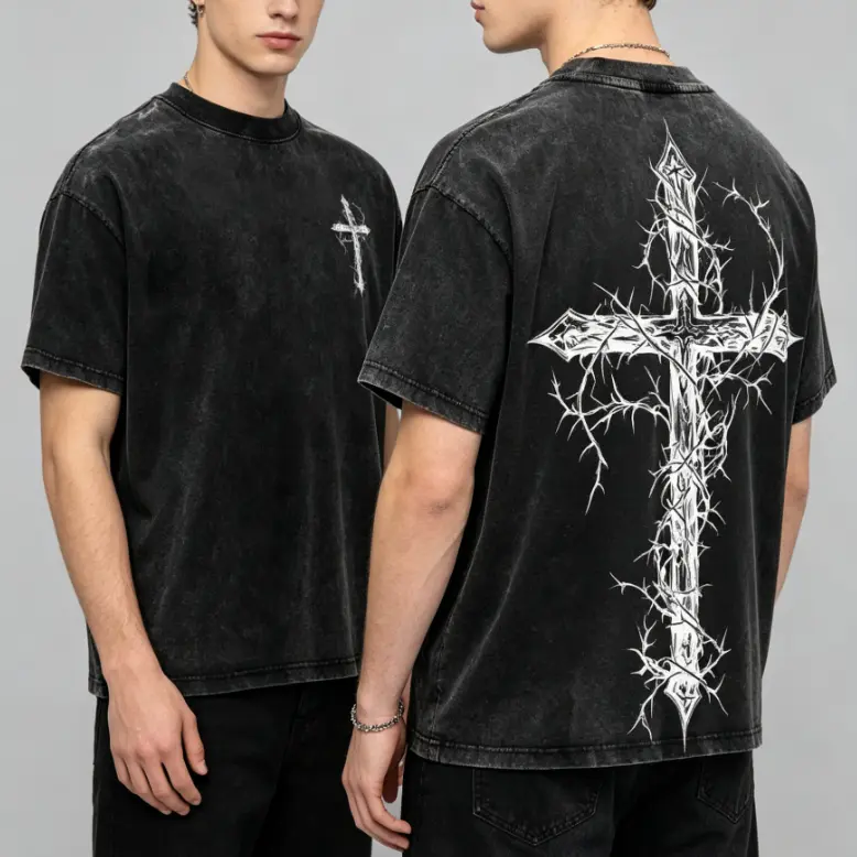 Thorn Cross Gothic Cross T-shirt Washed Biblical Cross Art Tee Jesus Tshirt , Cross Tee, Christian Apparel Streetwear Menswear Oversized Top Men and Women Bible Verse Church Outfit Gym Pump Cover